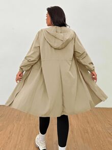 SHEIN EZwear 卡其色大尺碼女款防水連帽外套 - 卡其色 - 查看 2