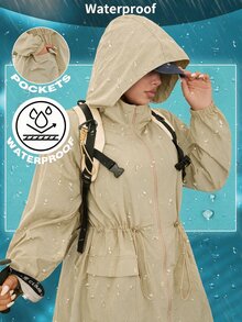 SHEIN EZwear 卡其色大尺碼女款防水連帽外套 - 卡其色 - 查看 1