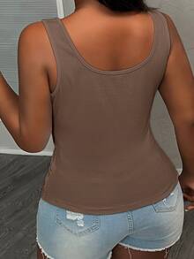 Slaydiva Casual Formal All-Match Brown Cami Top With Deep U-Neck And Racerback Women's Plus-Size,School Club; Teacher; Homecoming Summer - Coffee Brown - View 2