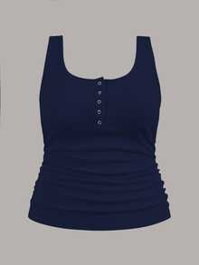 Slaydiva Casual All-Match White Cami Top With Deep U-Neck And Racerback Women's Plus-Size ,School; Teacher; Homecoming - Navy Blue - View 4