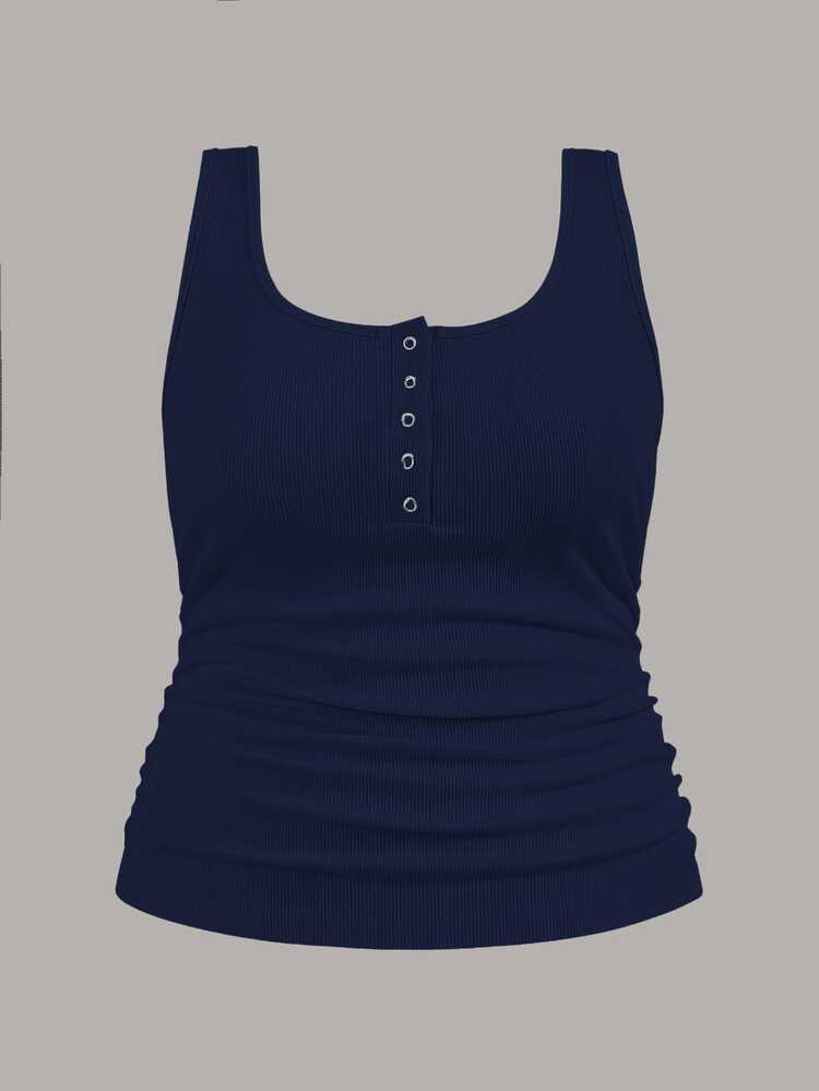 Slaydiva Casual All-Match White Cami Top With Deep U-Neck And Racerback Women's Plus-Size ,School; Teacher; Homecoming - Navy Blue - View 4