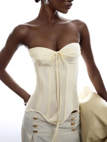LYSMO Women's Solid Color Casual Elegant Sexy Versatile Daily Wear Tube Top Night Cream White Summer - Apricot - View 9
