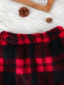SHEIN 兒童青少年男孩拼色拼接字母刺繡毛絨布家居服 2件套 秋冬聖誕睡衣 - 紅色 - 查看 7