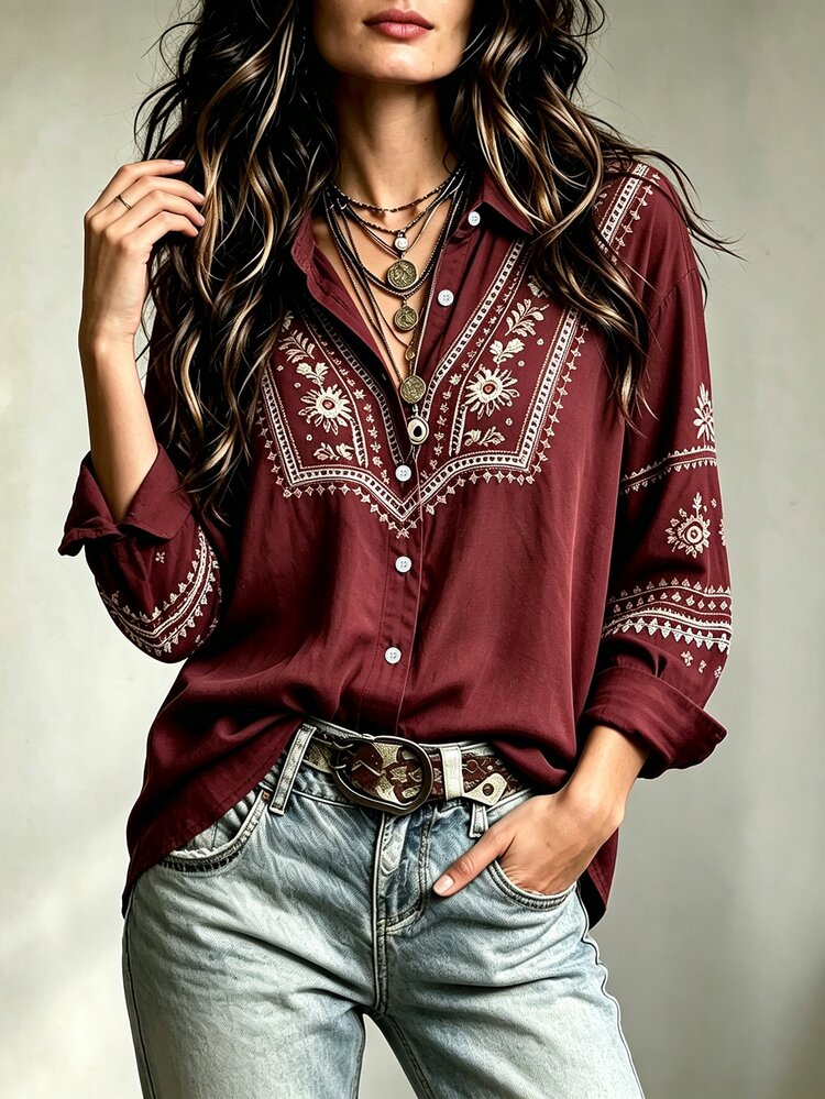 Trelyra Women's Casual Floral Print Shirt For Vacation - Multicolor - View 4