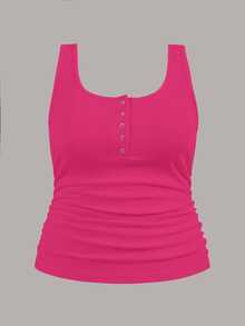 Slaydiva Casual All-Match White Cami Top With Deep U-Neck And Racerback Women's Plus-Size ,School; Teacher; Homecoming - Hot Pink - View 4