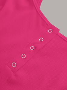 Slaydiva Casual All-Match White Cami Top With Deep U-Neck And Racerback Women's Plus-Size ,School; Teacher; Homecoming - Hot Pink - View 3