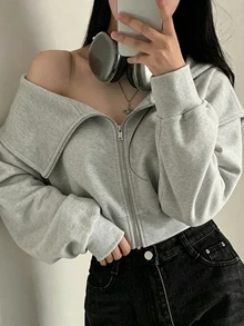 FRIFUL Women's Lace Patchwork Cold Shoulder Casual Elegant Y2k Daily Date Long Sleeve Sweatshirt Everyday School Light Grey Autumn Everyday School - Grey - View 2