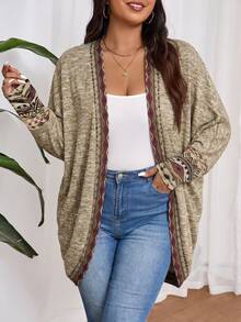 Lounesse Plus Size Women's Bohemian Print Pattern Lightweight Jacket, Suitable For Outings, Streetwear, Office Commute, Home Wear Fall - Multicolor - View 4