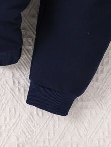 Souflis Souflis 2pcs Baby Boy Retro Elegant Classy Preppy Gentleman Style Bib Overall And Pants Set, Autumn Wedding Family Matching Party All White Navy Blue - Navy Blue - View 7