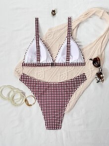 SHEIN Swim 2pcs/Set Bikini Thong Potongan Tinggi Samping Motif Bunga Kecil Berwarna-warni untuk Wanita, Pantai & Resor - MultiWarna - View 6