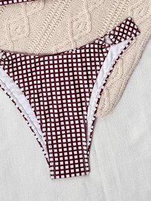 SHEIN Swim 2pcs/Set Bikini Thong Potongan Tinggi Samping Motif Bunga Kecil Berwarna-warni untuk Wanita, Pantai & Resor - MultiWarna - View 4
