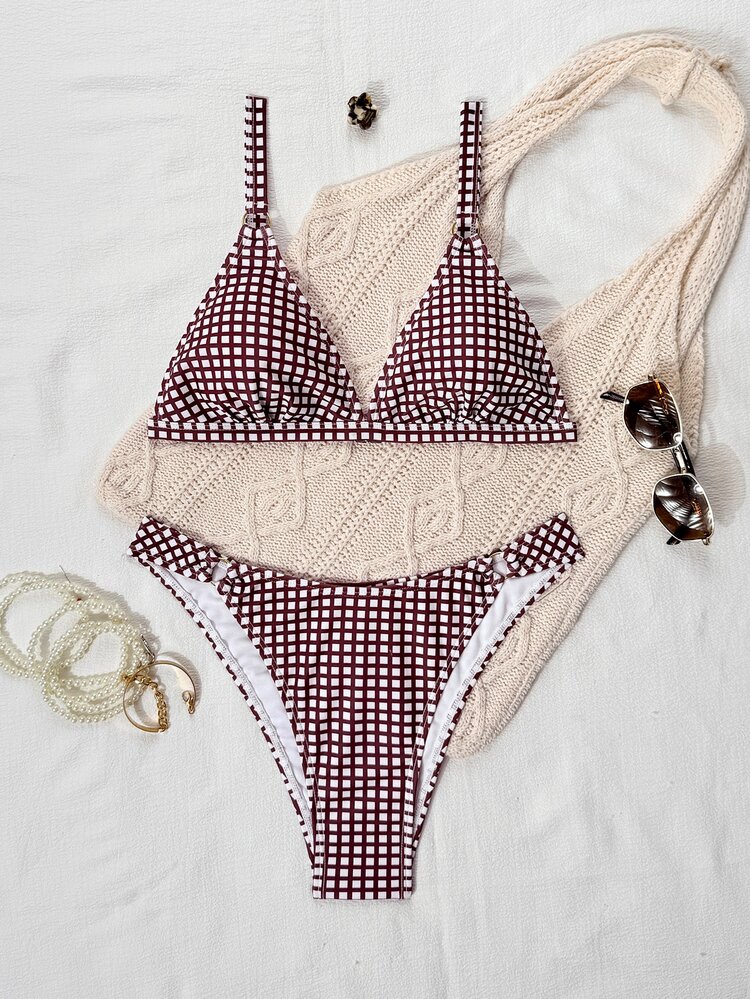 SHEIN Swim 2pcs/Set Multicolor Tiny Floral Side High Cut Thong Bikini Swimwear For Women, Beach & Resort - Multicolor - View 2