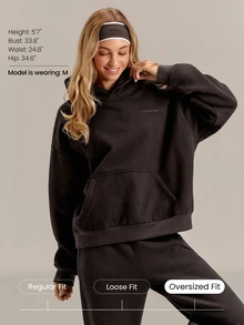 GLOWMODE Heavyweight Fleece Fall State Oversized Hoodie With Back Graphic & Front Pocket Daily Casual Fall Winter Outdoor Wear - Brown - View 2