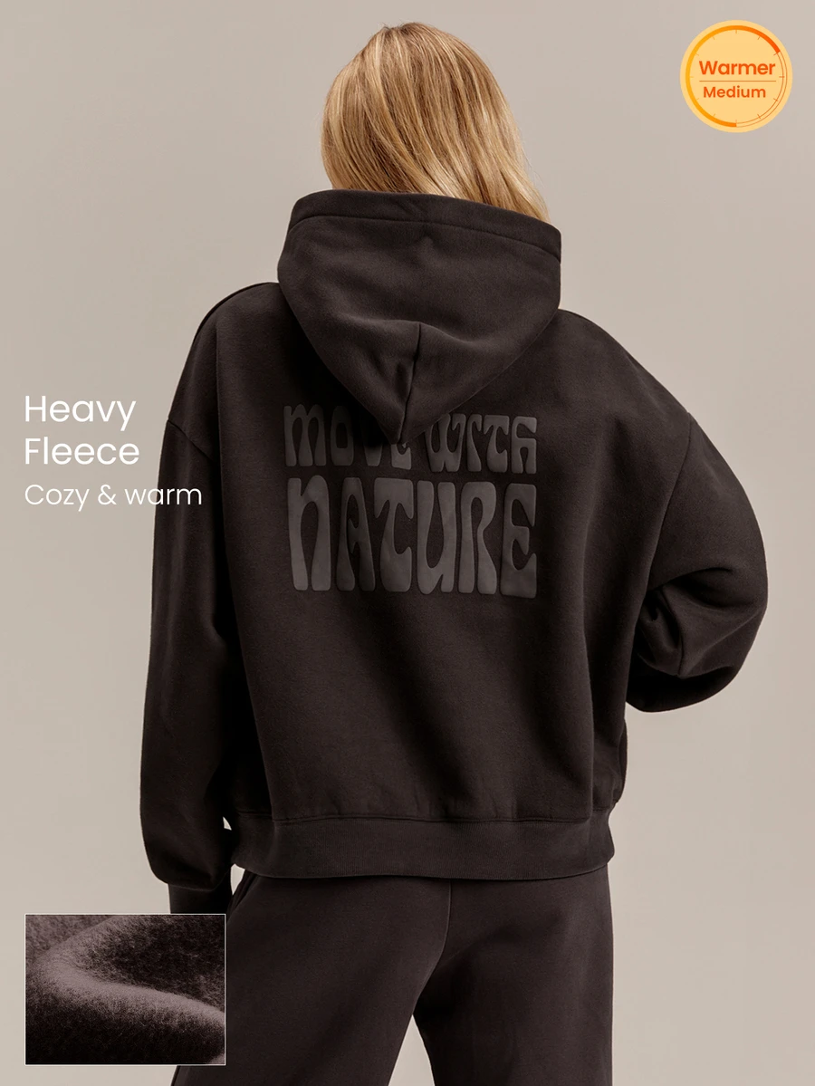 GLOWMODE Heavyweight Fleece Fall State Oversized Hoodie With Back Graphic & Front Pocket Daily Casual Fall Winter Outdoor Wear - Brown - View 1