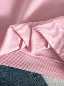 SHEIN Elladie kids Tween Girls Pink Cherry Print Pullover Sweatshirt With Red Striped Hood Lining Casual Long Sleeve Sweet Cute Graphic Sweatshirt Top Autumn Winter - Pink - View 7