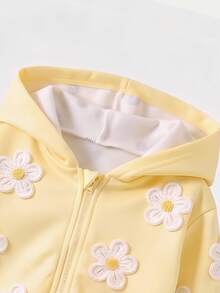 2pcs/Set Baby Girl Floral Print Zipper Hoodie & Pants Set, Cute Daisy Yellow Autumn/Winter 2 Pieces Sportswear - Multicolor - View 5