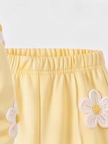 2pcs/Set Baby Girl Floral Print Zipper Hoodie & Pants Set, Cute Daisy Yellow Autumn/Winter 2 Pieces Sportswear - Multicolor - View 6