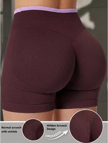 Solea Cove Women's Letter Print High Waist Casual Athletic Low Waist Fitness Sports Shorts Pilates Gym Dark Red Summer - Multicolor - View 1