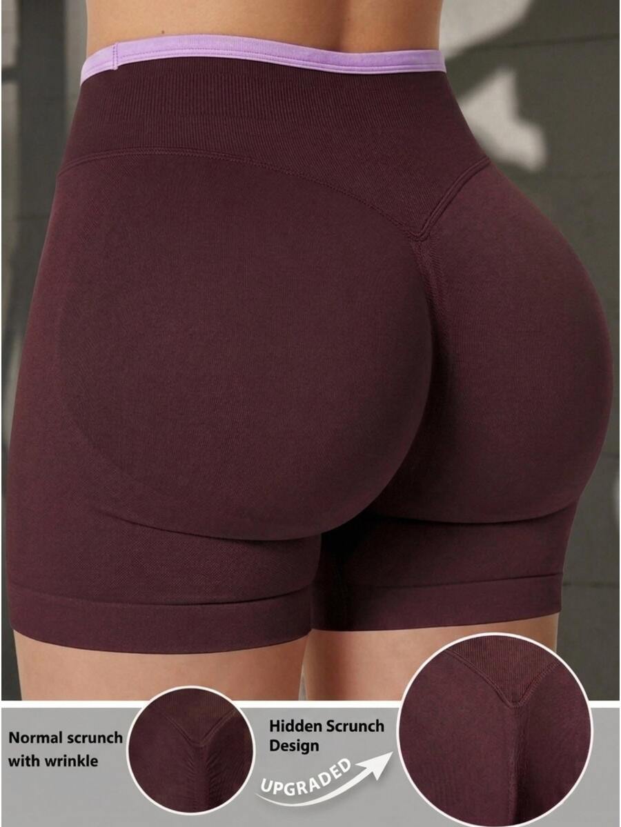 Solea Cove Women's Letter Print High Waist Casual Athletic Low Waist Fitness Sports Shorts Pilates Gym Dark Red Summer - Multicolor - View 1