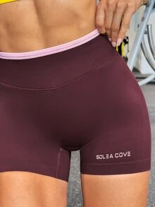 Solea Cove Women's Letter Print High Waist Casual Athletic Low Waist Fitness Sports Shorts Pilates Gym Dark Red Summer - Multicolor - View 2