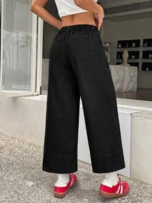 SHEIN PETITE Women's Low Waist Straight Leg Cropped Jeans Black - Black - View 8