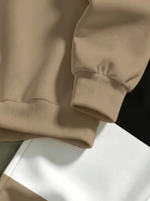 Teen Boys Autumn/Winter Hooded Sweatshirt & Sweatpants 2 Pieces Set, Three-Color Block Hooded Sweatshirt With Crown K Letter Print, Paired With Matching Color-Block Sweatpants, Creating A Sophisticated Casual Streetwear Look For Boys - Multicolor - View 6