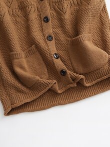Penseblé Women's Casual Solid Color Double Pocket Single-Breasted Knitted Vest, Autumn - Khaki - View 4