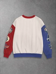 Manfinity Roghcode Men's Retro Baseball Print Colorblock Striped Long Sleeve Sweatshirt, Men's Sports Crew Neck Street Casual Top - Multicolor - View 2