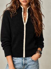LUMIGAL Women's Long Sleeve Minimalist Casual Sweater - Black - View 7