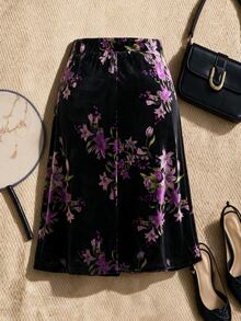 EastFlair Rok Wanita Ukuran Besar Motif Bunga Kasual untuk Pemakaian Sehari-hari - Hitam - View 4