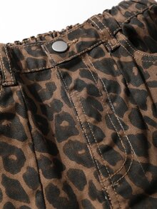 Tween Girls' Vintage Street Style Loose Comfortable Casual Leopard Print Wide Leg Denim Jeans, Suitable For Autumn/Winter, School, Back To School Season, Fashionable And Versatile - Brown - View 6