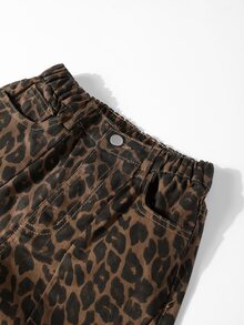 Tween Girls' Vintage Street Style Loose Comfortable Casual Leopard Print Wide Leg Denim Jeans, Suitable For Autumn/Winter, School, Back To School Season, Fashionable And Versatile - Brown - View 4