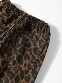 Tween Girls' Vintage Street Style Loose Comfortable Casual Leopard Print Wide Leg Denim Jeans, Suitable For Autumn/Winter, School, Back To School Season, Fashionable And Versatile - Brown - View 7