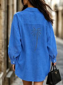 Breezaya 2026 女款性感刺繡鏤空寬鬆海灘罩衫 秋季 - 寶藍色 - 查看 1