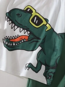 THE HAPPY LOOK 2pcs/Set Young Boy Cartoon Dinosaur Pattern Knit Soft Round Neck Short Sleeve Top And Elastic Waist Jogger Pants - Multicolor - View 4
