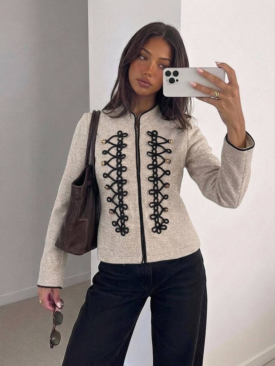 Siren Gaze Elegant Double-Breasted Napoleon Jacket With Gold Military Buttons For Stylish Office Casual Wear,Napoleon/Military Jacket, Fall/Winter Gothic Style