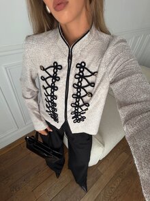 Siren Gaze Elegant Double-Breasted Napoleon Jacket With Gold Military Buttons For Stylish Office Casual Wear,Napoleon/Military Jacket, Fall/Winter Gothic Style - Apricot - View 5