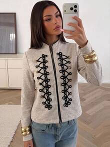 Siren Gaze Elegant Double-Breasted Napoleon Jacket With Gold Military Buttons For Stylish Office Casual Wear,Napoleon/Military Jacket, Fall/Winter Gothic Style - Apricot - View 9