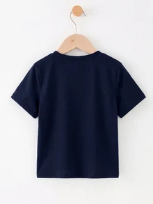 Kids Young Boys Casual Minimalist Crew Neck T-Shirt Suitable For Summer - Navy Blue - View 4