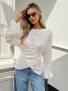Serisse Women's Sweet Fashion Lace Criss-Cross Pleated Long Sleeve Blouse,Fall/Winter Elegant Formal Luxury Business Chic Basic Back To School - Apricot - View 10