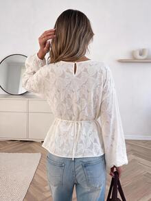 Serisse Women's Sweet Fashion Lace Criss-Cross Pleated Long Sleeve Blouse,Fall/Winter Elegant Formal Luxury Business Chic Basic Back To School - Apricot - View 2