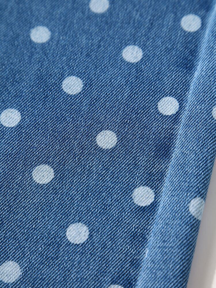 Girls' Blue And White Polka Dot Wide Leg Jeans, Washed Denim, Loose Straight Leg, Stylish Versatile Casual Cowgirl Western 100 Cotton Pants, Summer - Medium Wash - View 8