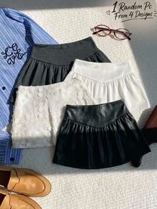 SHEIN Rok Mini Lipit Kasual Olahraga Musim Semi/Musim Panas/Musim Gugur/Musim Dingin untuk Anak Perempuan Remaja - Grey - View 1