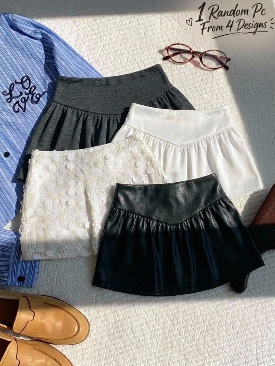 SHEIN Rok Mini Lipit Kasual Olahraga Musim Semi/Musim Panas/Musim Gugur/Musim Dingin untuk Anak Perempuan Remaja - Grey - View 1