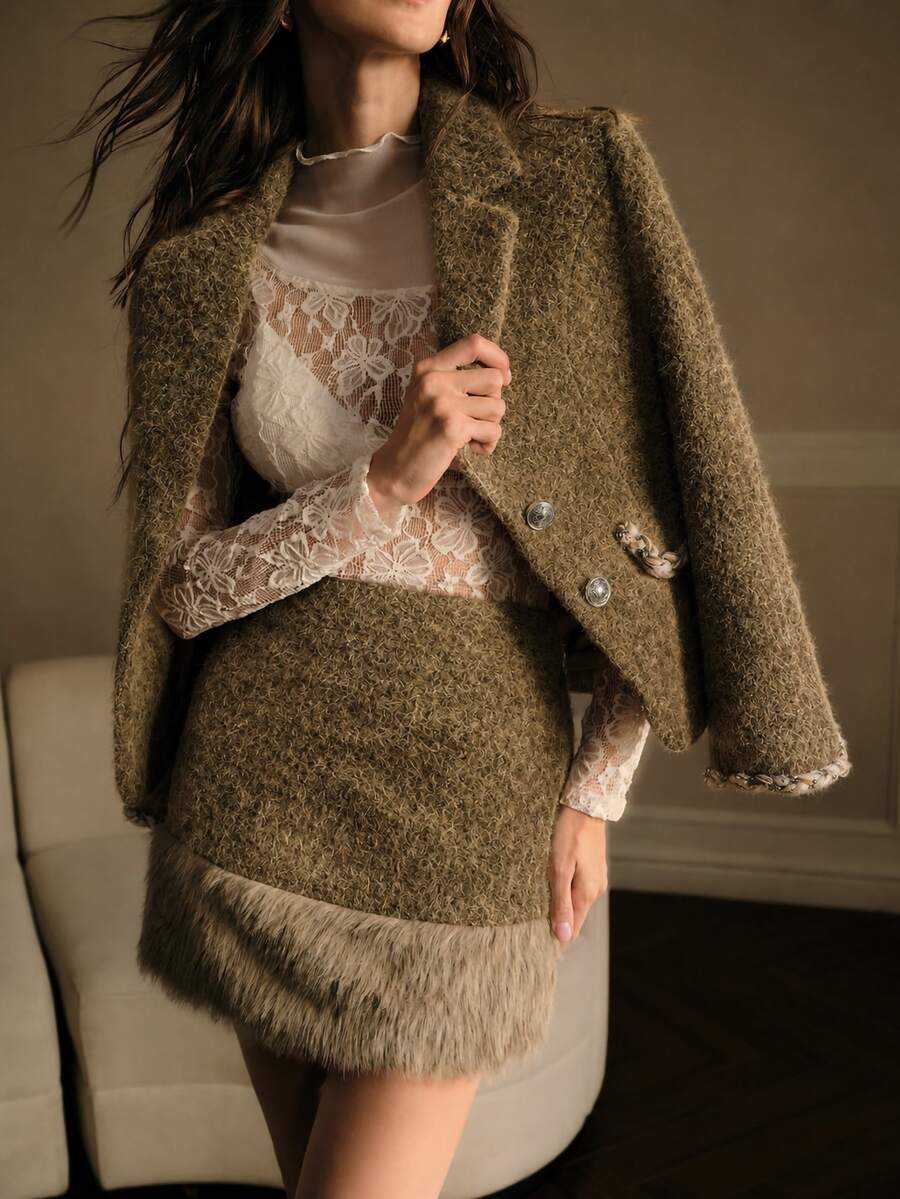 MOTF PREMIUM WOMEN'S FASHION VINTAGE FAUX FUR PATCHWORK SKIRT - Mocha Brown - View 2
