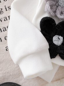 SHEIN BABY Girls 2pcs Autumn 3D Floral Decor Button Front Cardigan Sweatshirt Long Sleeve Tops Elastic Waist Pants Set Clothing Family White Black - White - View 6