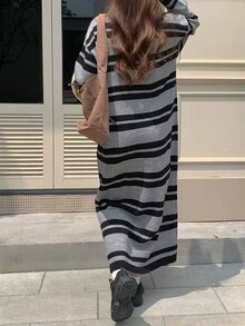 DAZY Women's Casual Loose Fit Round Neck Long Sleeve Striped Sweater Dress, Fall/Winter - Multicolor - View 5