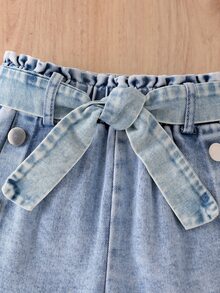 SHEIN Elladie kids 2件組少女活潑可愛不對稱上衣 + 牛仔短褲休閒童裝套裝 7歲生日 白色夏季 - 白色 - 查看 8