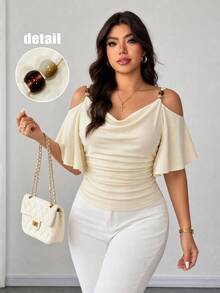 Elenzga Women's Plus Size Short Sleeve Cowl Neck Top, Simple Sexy ...