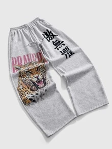 ROMWE Y2K Subculture Street Tiger Pattern New Chinese Style Print Loose Fit Women's Sweatpants - Light Grey - View 1